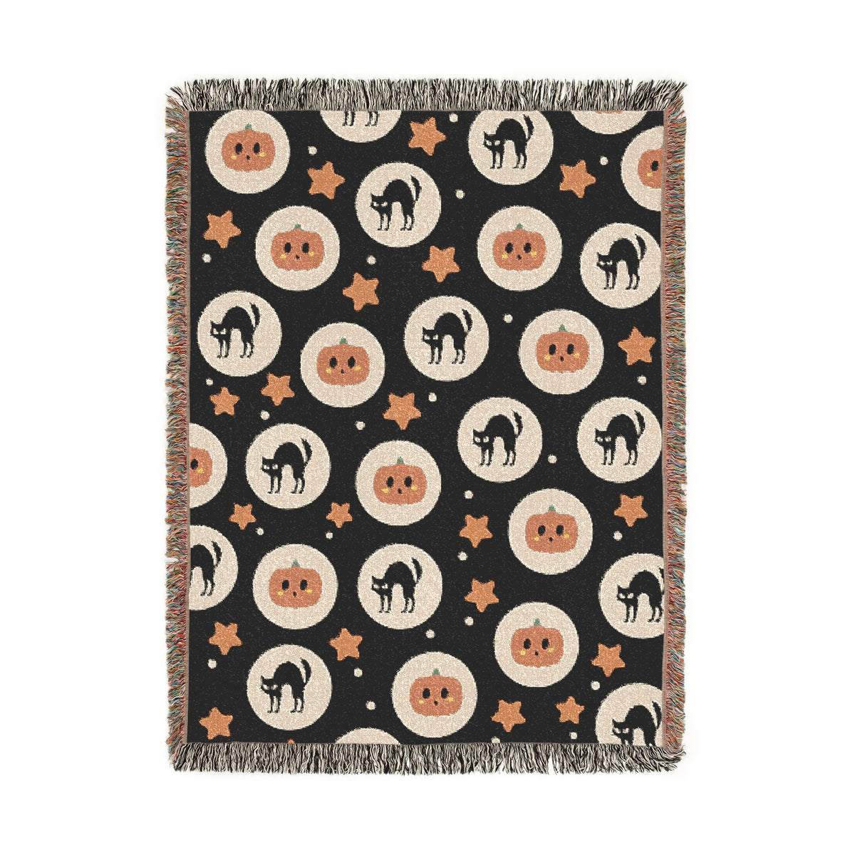 Halloween Cat Woven Blanket, Black Cat Pumpkin Throw Blanket, Cute Spooky Fall Decor, Cozy Autumn Gift, Witchy Home