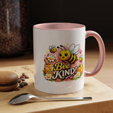 Bee Kind Coffee Mug, Cute Bumblebee Floral Black Accent Cup, Sweet Positive Kindness Gift for Bee Lover, Teacher, Friend or Gardener