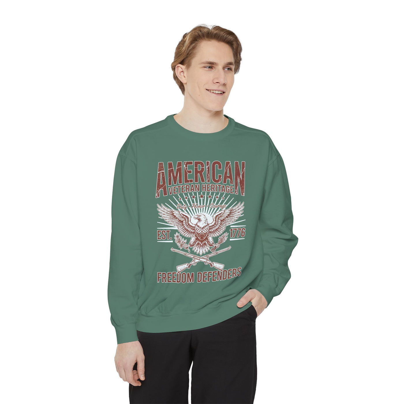 American Veteran Heritage Sweatshirt, Freedom Defenders Crewneck, Patriotic Eagle Gift, Veterans Day or Military Retirement Pullover