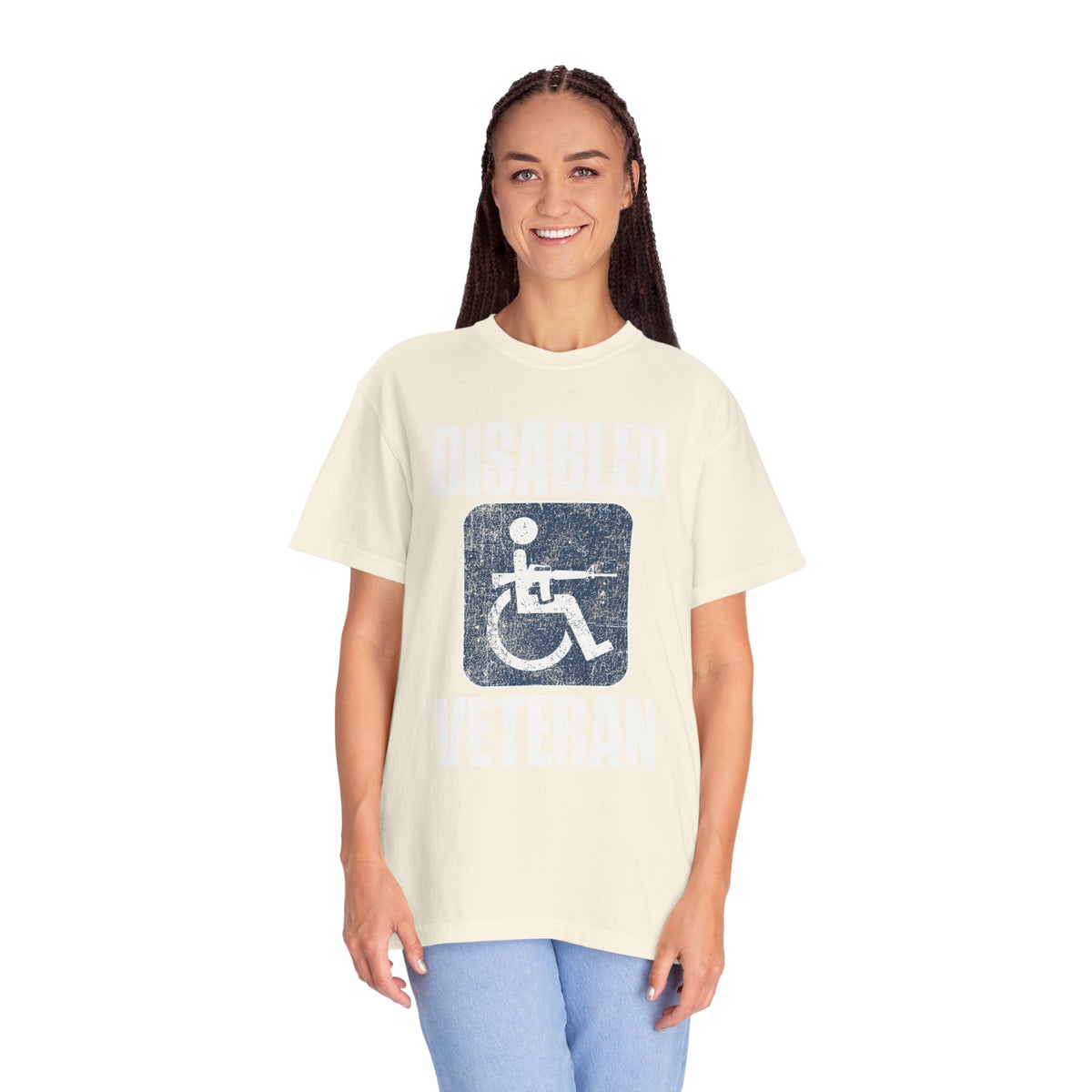 Disabled Veteran Shirt, Distressed Wheelchair and Rifle Graphic, Military Service Pride, Veterans Day Gift and Everyday Casual Wear