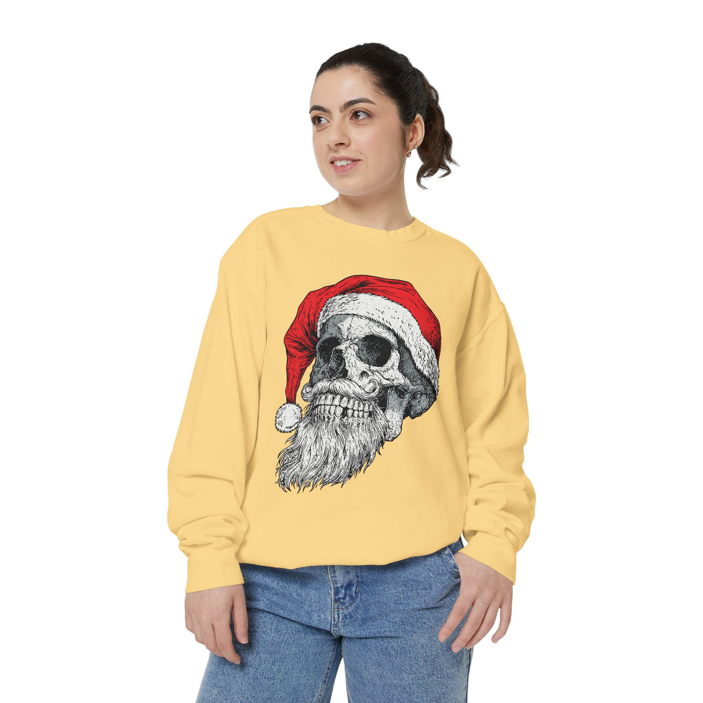 Skull Santa Sweatshirt, Gothic Christmas Crewneck, Creepy Holiday Skeleton Pullover, Alternative Xmas Gift for Metalhead or Horror Fan