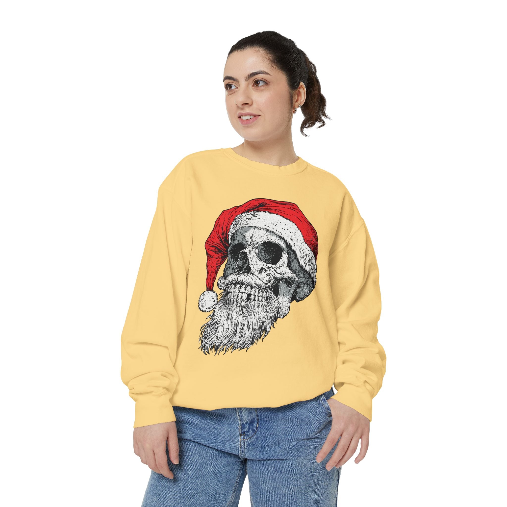 Skull Santa Sweatshirt, Gothic Christmas Crewneck, Creepy Holiday Skeleton Pullover, Alternative Xmas Gift for Metalhead or Horror Fan
