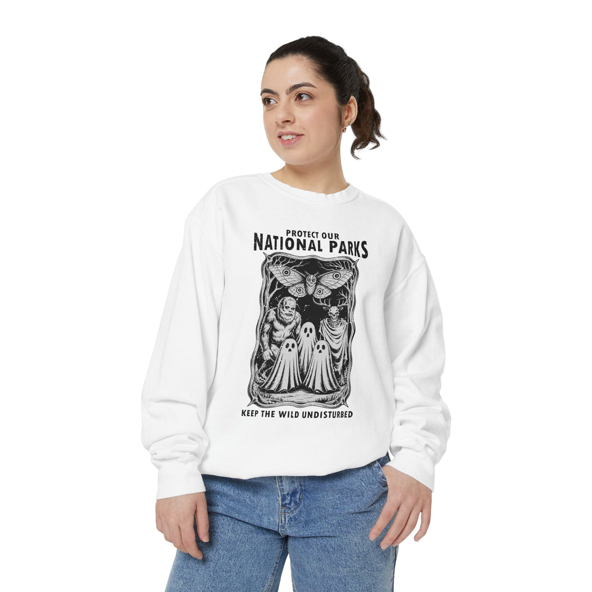 Protect Our National Parks Comfort Colors Sweatshirt, Gothic Nature Lover Crewneck, Cryptid Halloween Outdoor Adventure Gift