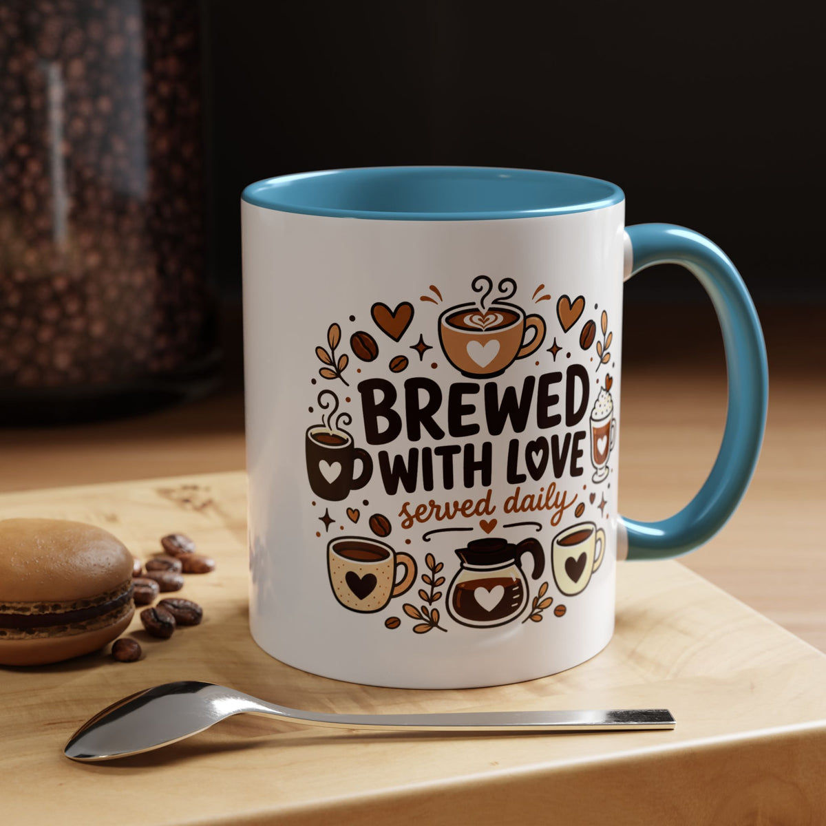 Brewed With Love Coffee Mug, Served Daily Romantic Cup, Cute Coffee Lover Gift for Wife, Husband, Girlfriend, Boyfriend or Anniversary