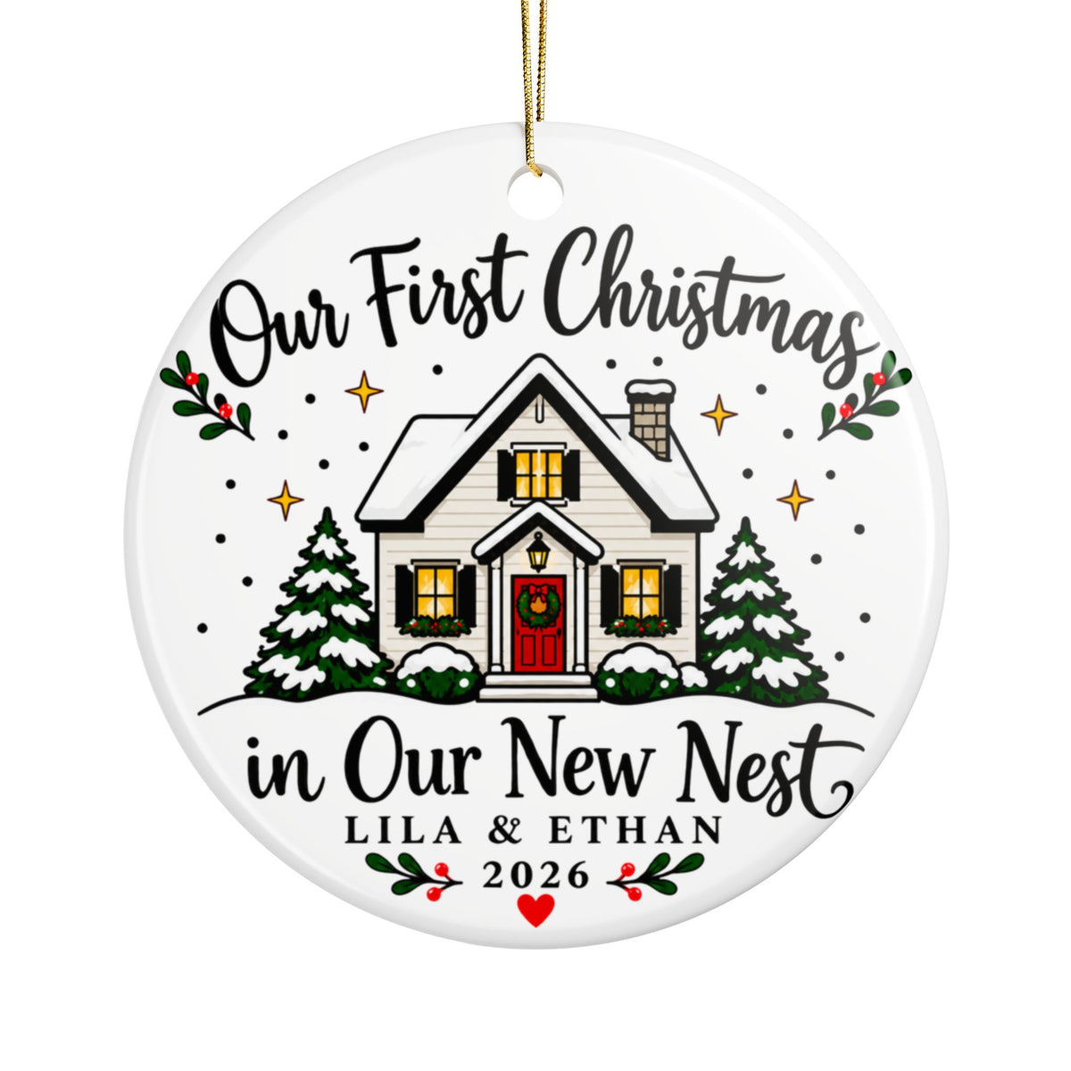 Personalized First Home Christmas Ornament, Our New Nest House with Couple Names and Year, Housewarming Keepsake Gift for New Homeowners