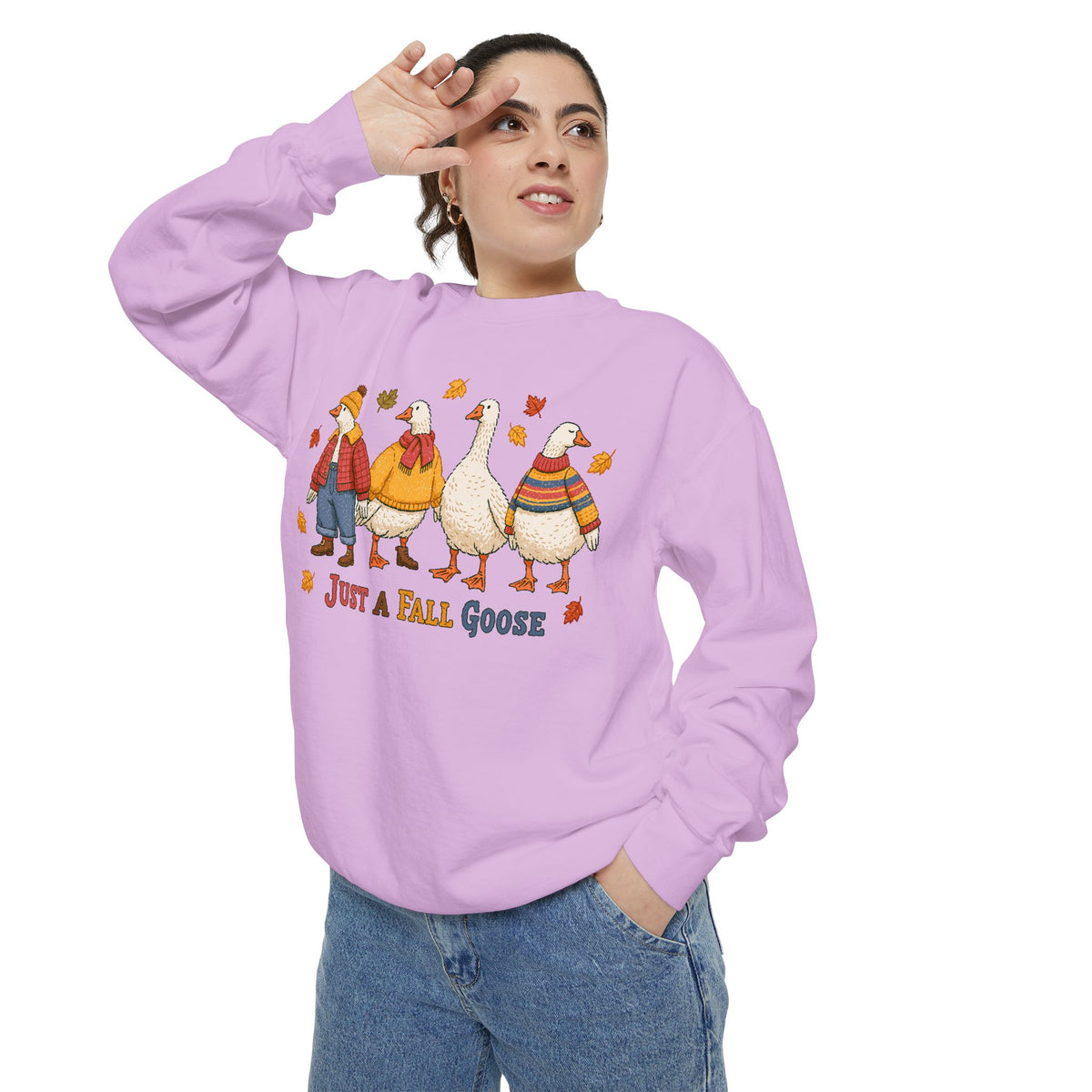 Funny Fall Goose Sweatshirt, Just a Fall Goose Autumn Pullover, Cute Cozy Gift for Bird Lover, Thanksgiving and October Outfit for Her