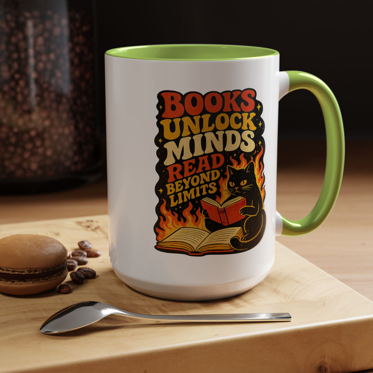 Book Lover Cat Coffee Mug, Reading Cat Mug for Bookworms, Literary Gift for Readers, Librarian Teacher Cup, Books Unlock Minds