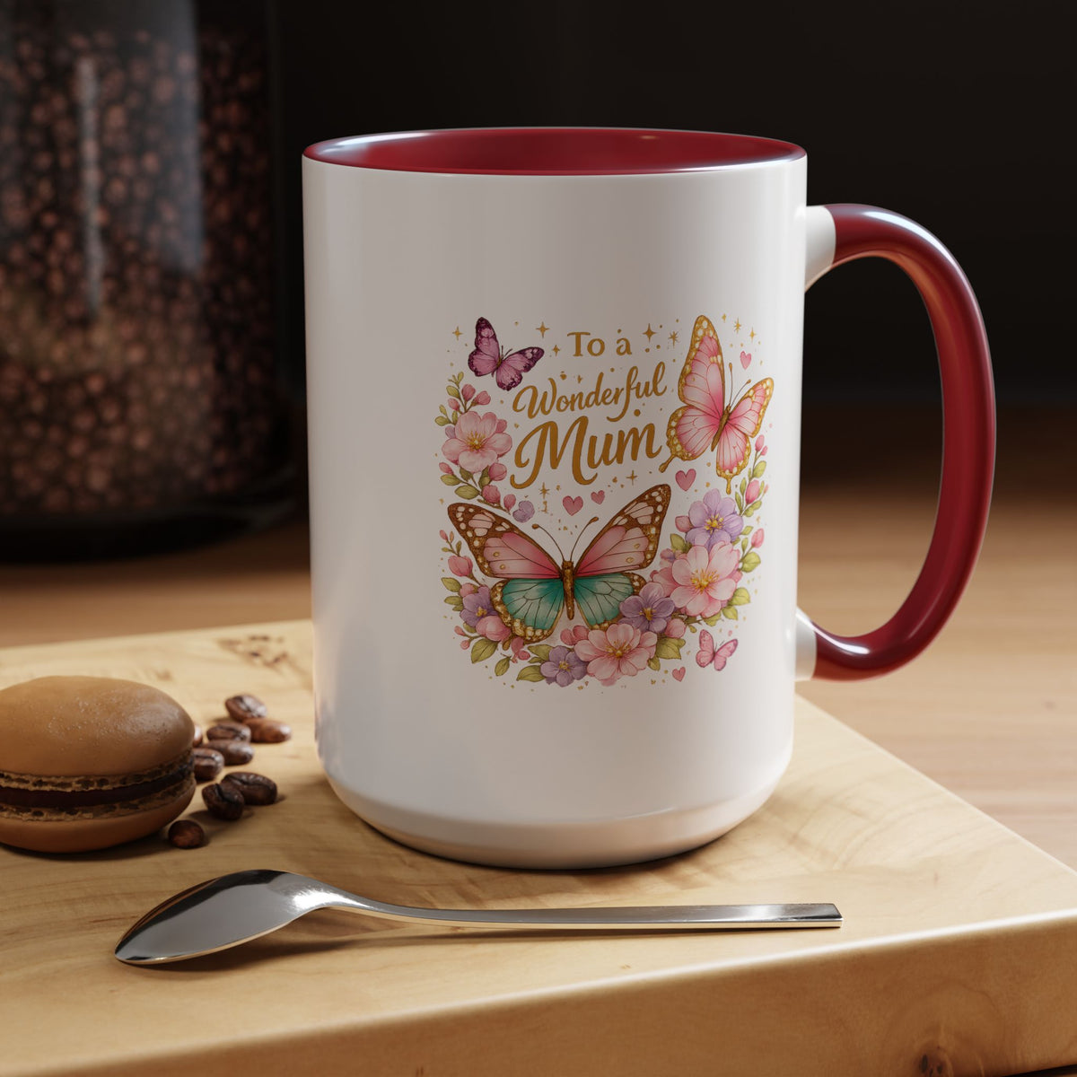 To My Wonderful Mum Butterfly Mug, Floral Mom Coffee Mug, Mother's Day Gift for Mum, Butterfly Coffee Cup, Mom Appreciation Gift