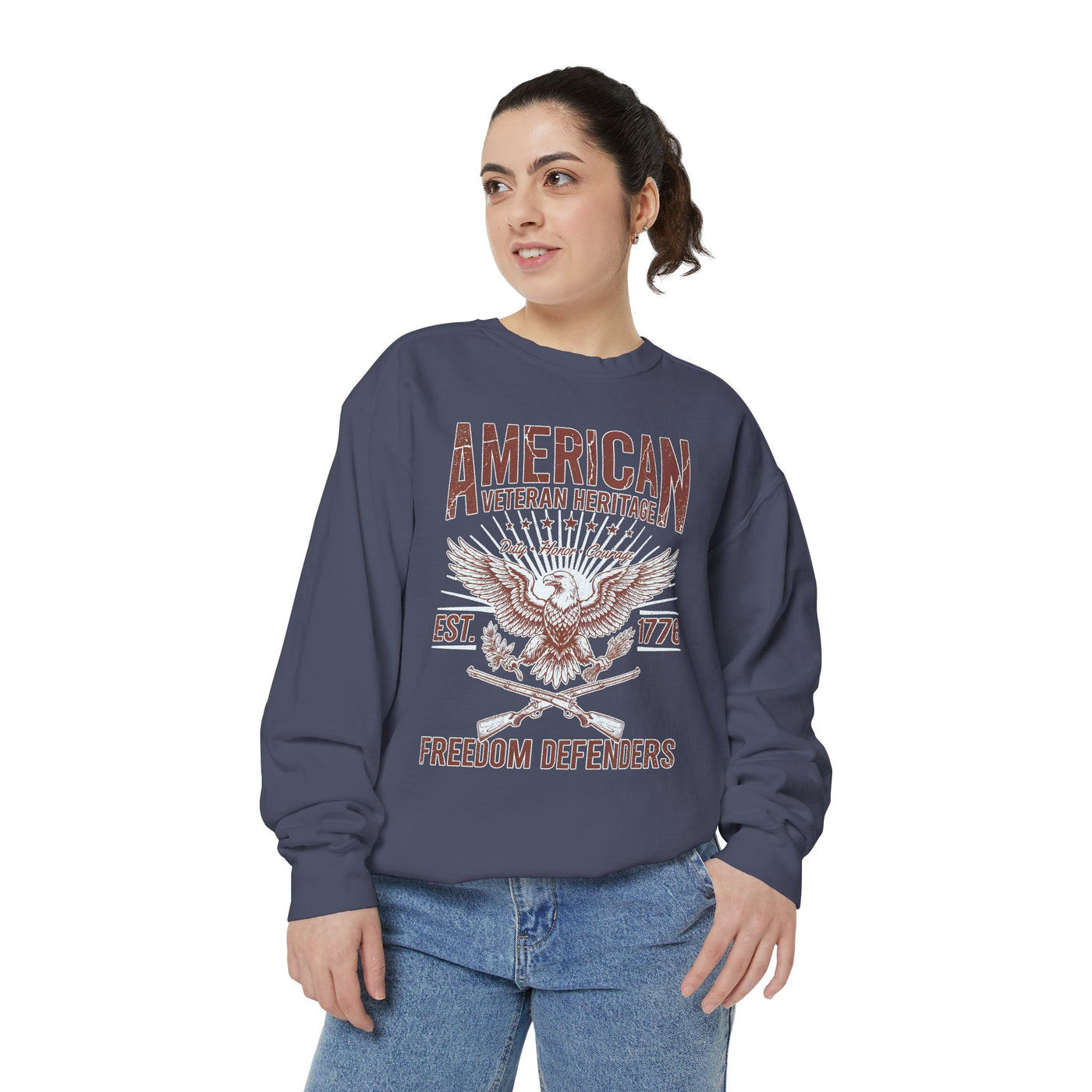 American Veteran Heritage Sweatshirt, Freedom Defenders Crewneck, Patriotic Eagle Gift, Veterans Day or Military Retirement Pullover