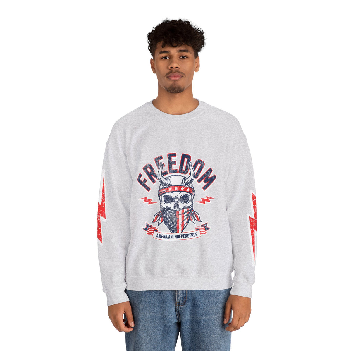 Freedom American Independence Sweatshirt, Patriotic Skull Crewneck, USA Flag Pullover, Fourth of July Outfit, Americana Gift for Him