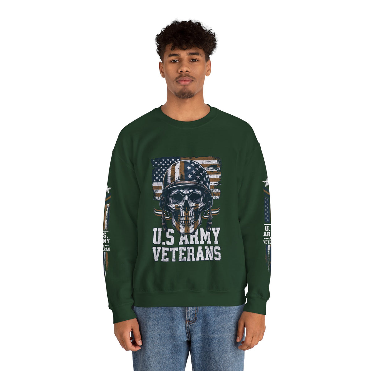 US Army Veterans Sweatshirt, Military Skull Crewneck, American Flag Veteran Pullover, Army Veteran Gift, Memorial Day or Veterans Day