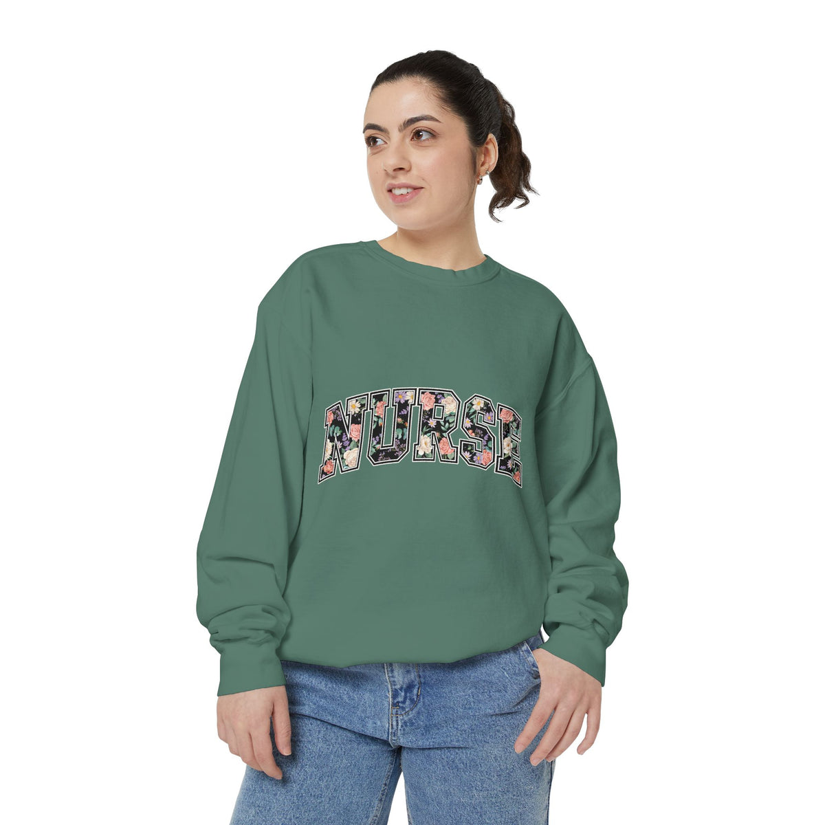Nurse Floral Comfort Colors Sweatshirt, Nurse Appreciation Gift, Retro Varsity Nurse Crewneck, Healthcare Worker Sweatshirt