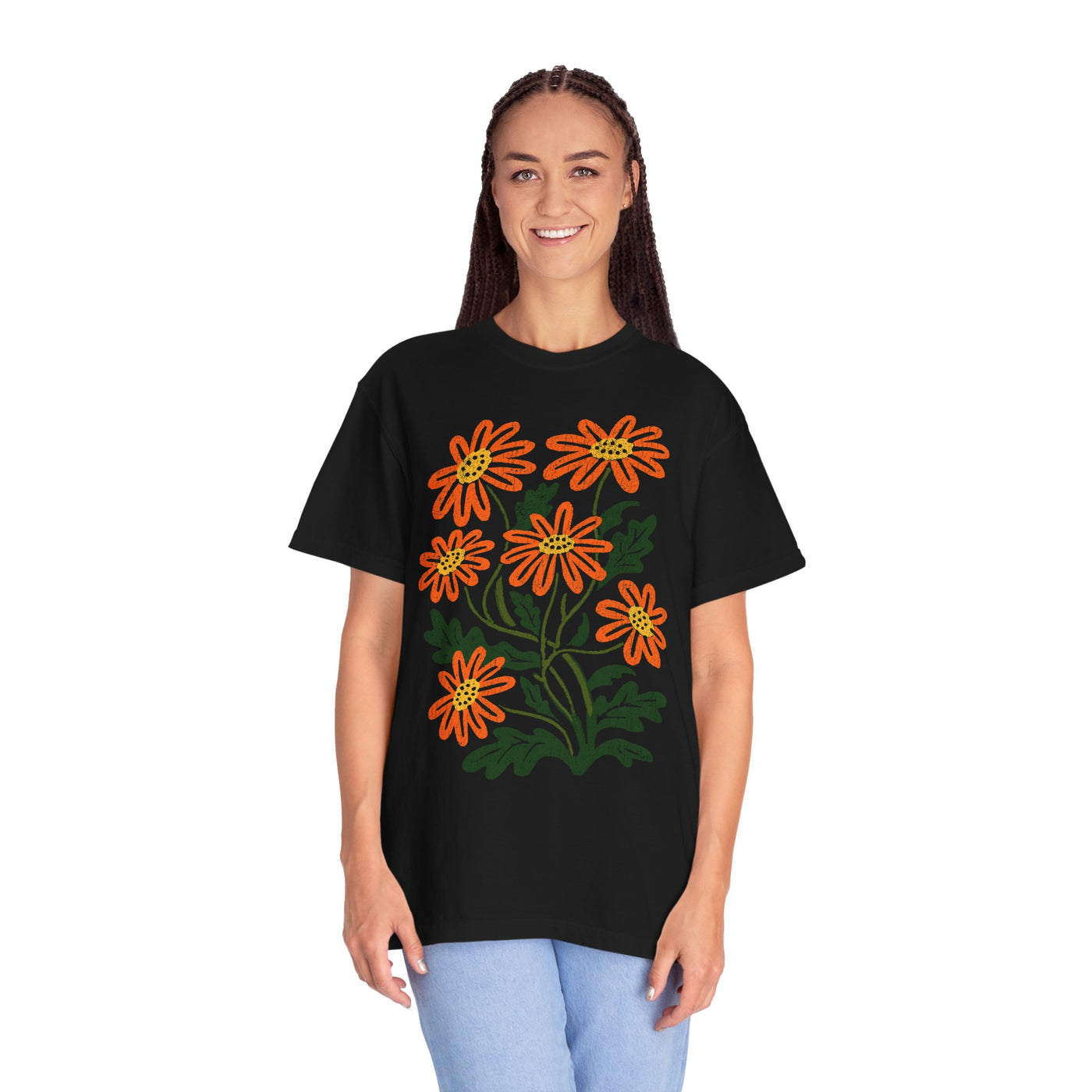 Orange Daisy Graphic Shirt, Retro Floral T-Shirt for Flower Lovers, Groovy Botanical Tee, Cheerful Garden Gift for Women and Gardeners