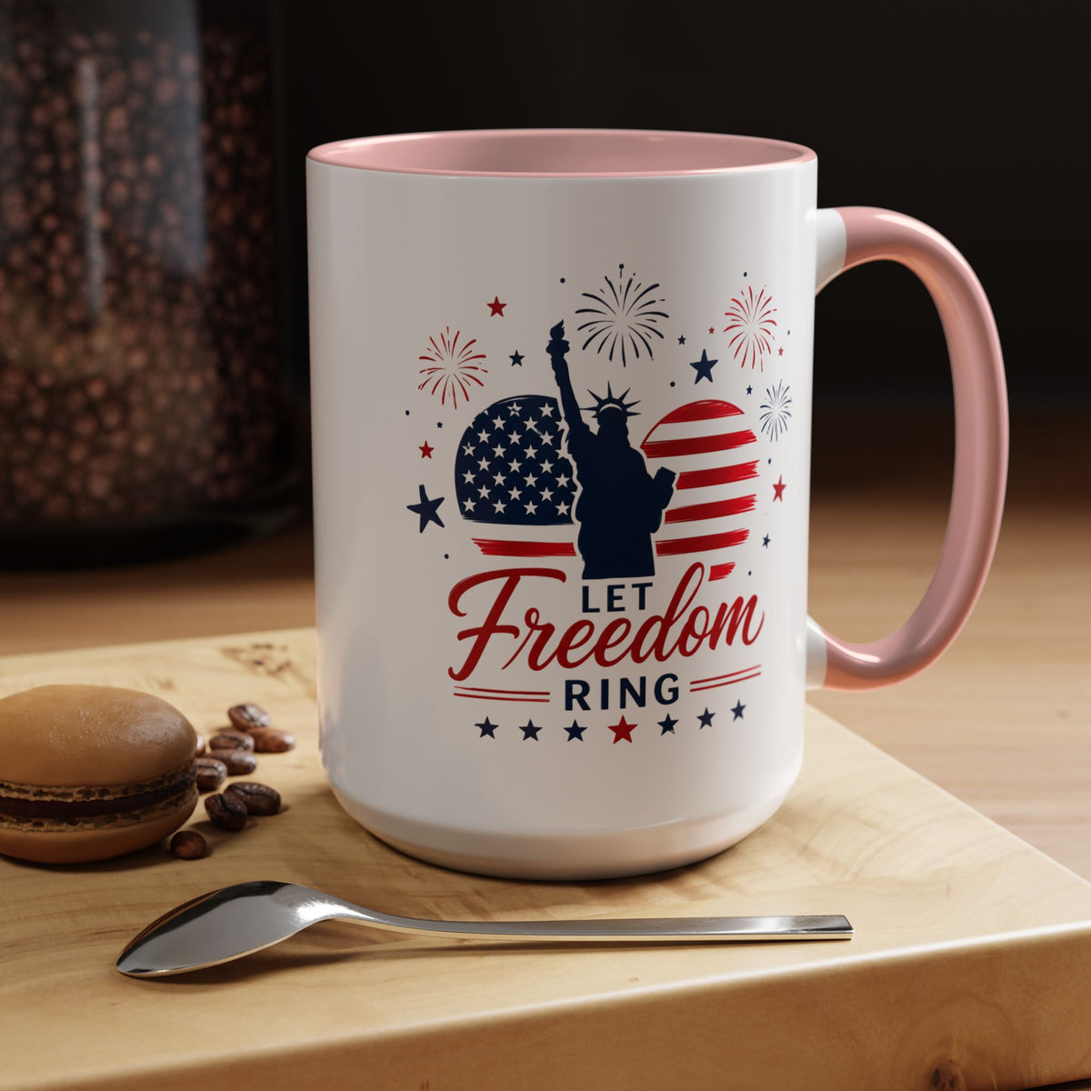 Let Freedom Ring Patriotic Coffee Mug, Statue of Liberty Fourth of July Mug, American Flag Coffee Cup, USA Pride Gift, Independence Day Mug