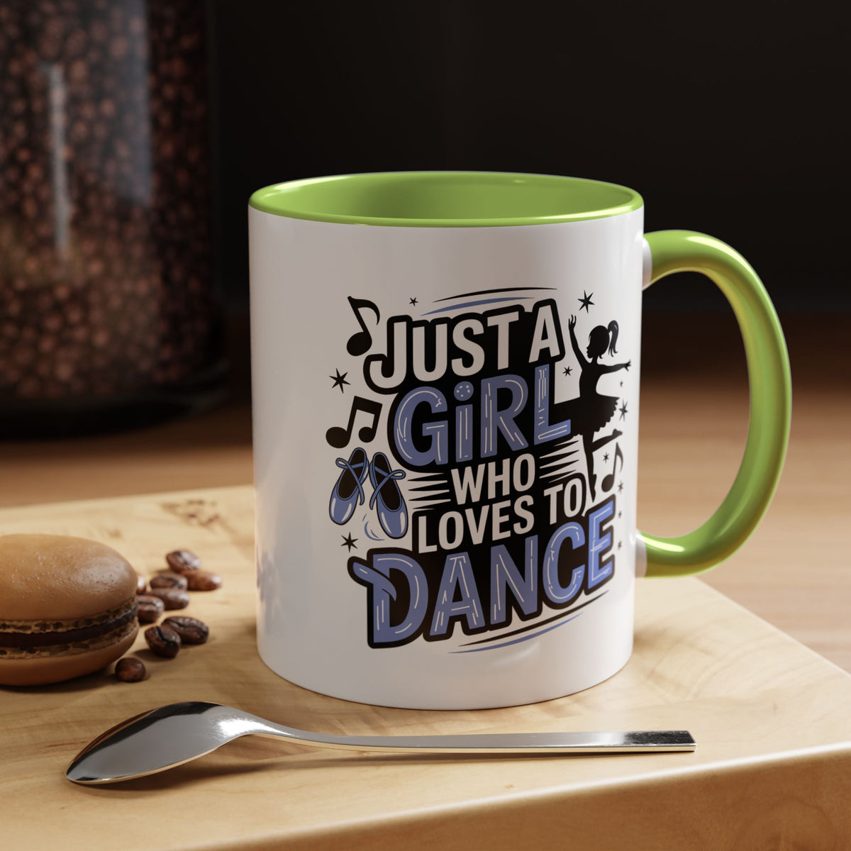 Dance Lover Coffee Mug, Just a Girl Who Loves to Dance Quote, Blue Ballet Shoes and Ballerina Design, Recital Gift for a Daughter or Teacher