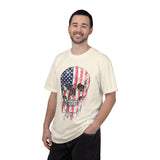 American Flag Skull Shirt, Distressed Patriotic Graphic for Biker Outfits, Fourth of July Style, Birthday Gift for Skull Art Lovers