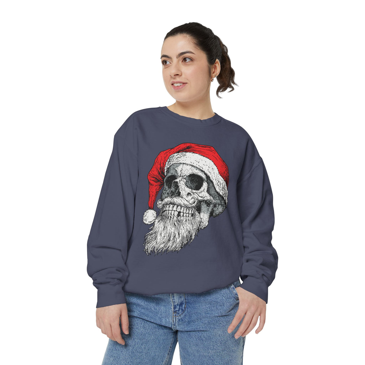 Skull Santa Sweatshirt, Gothic Christmas Crewneck, Creepy Holiday Skeleton Pullover, Alternative Xmas Gift for Metalhead or Horror Fan