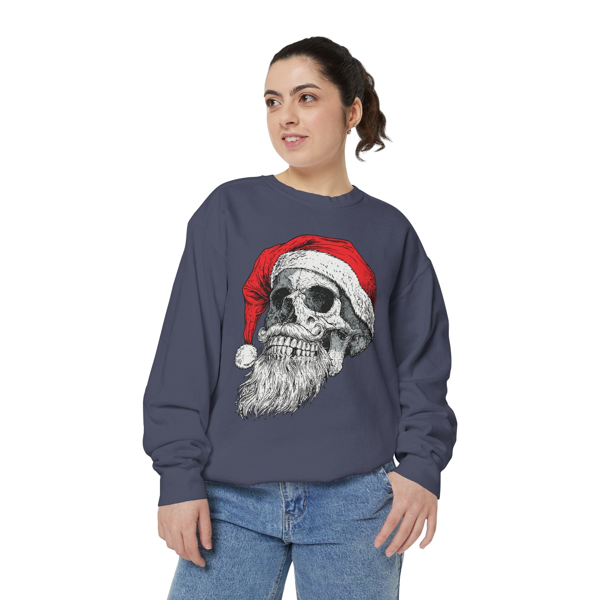 Skull Santa Sweatshirt, Gothic Christmas Crewneck, Creepy Holiday Skeleton Pullover, Alternative Xmas Gift for Metalhead or Horror Fan