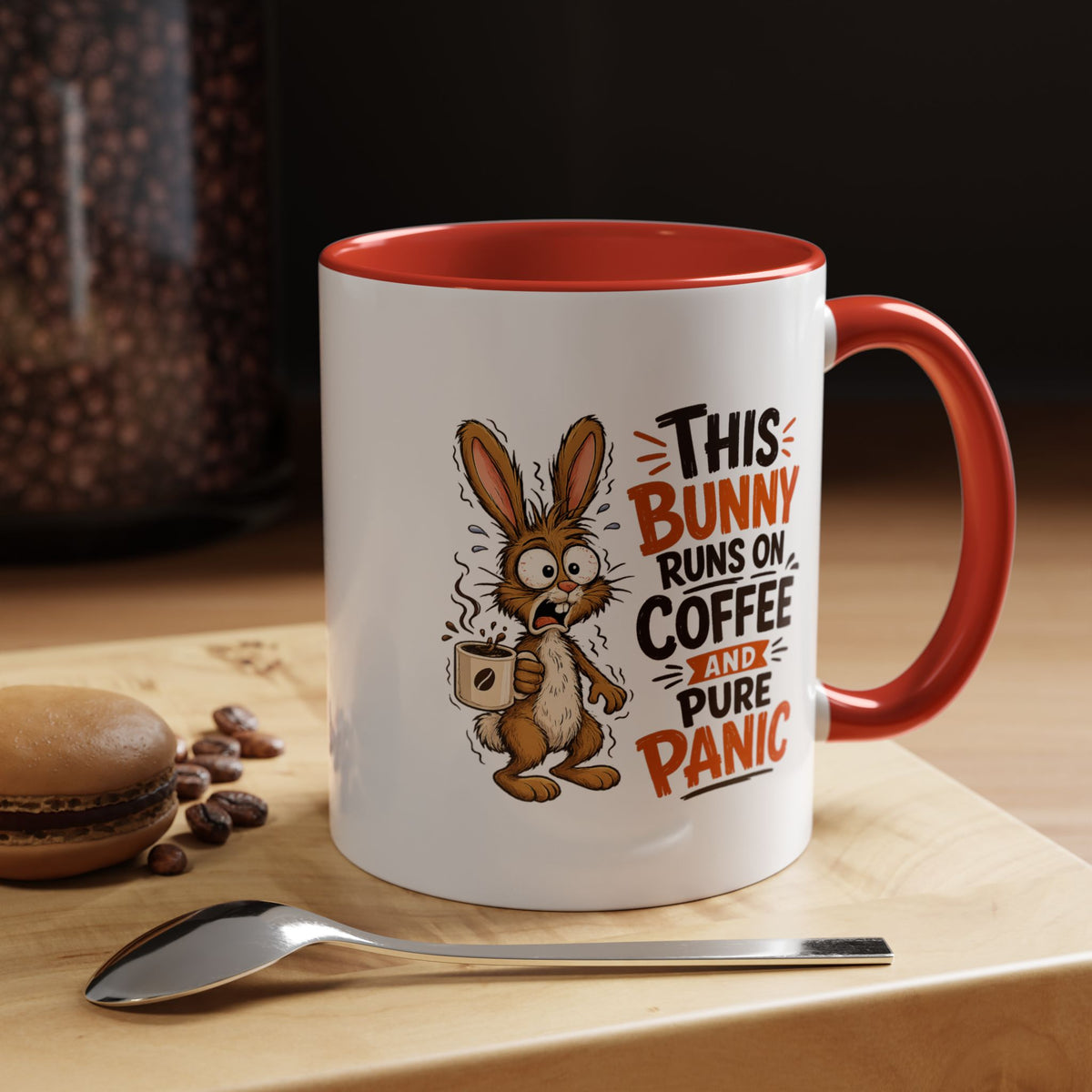 This Bunny Runs on Coffee and Pure Panic Coffee Mug, Funny Rabbit Lover Gift for Friends, Cute Sarcastic Ceramic Tea Cup with Black Handle