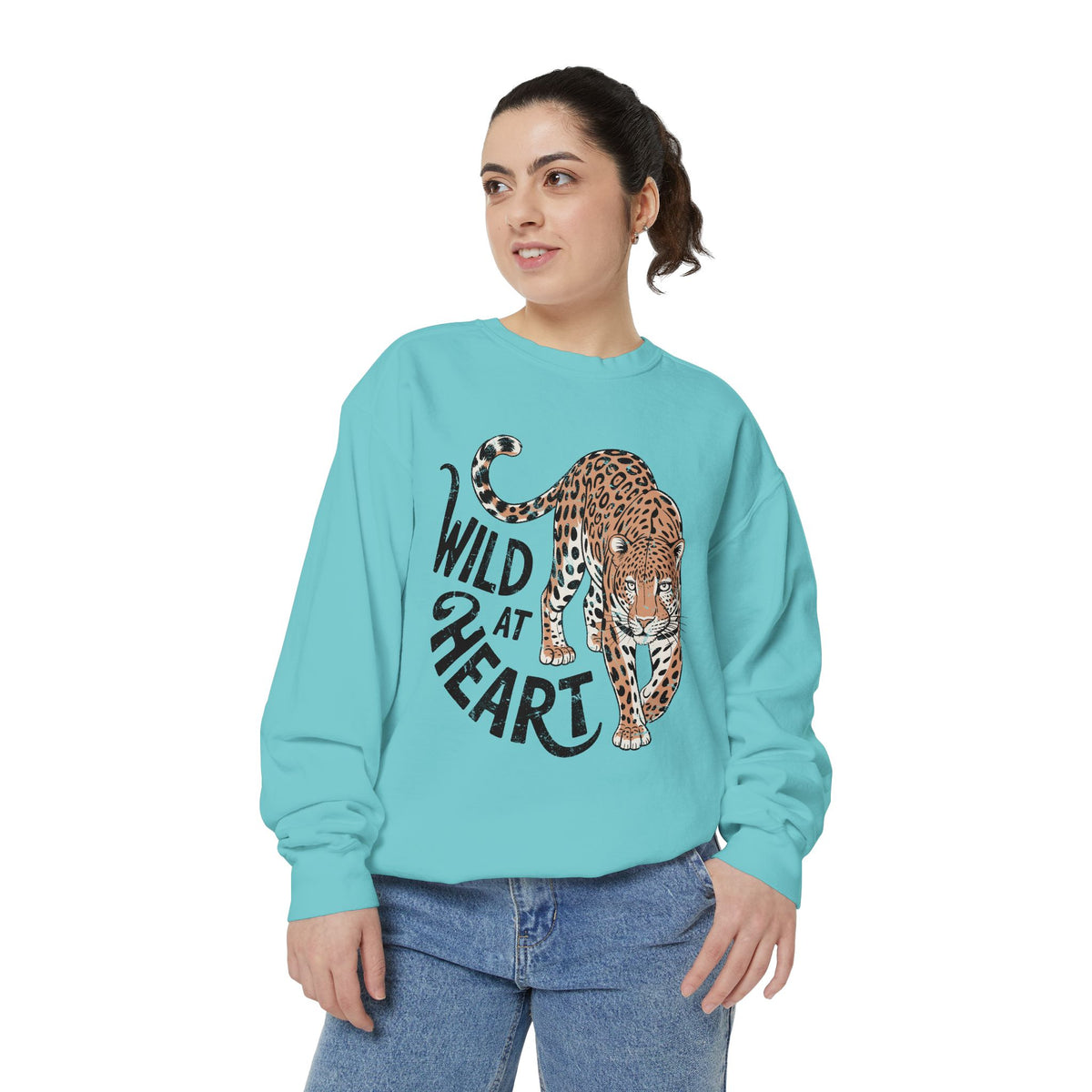 Wild at Heart Leopard Comfort Colors Sweatshirt, Leopard Graphic Crewneck, Animal Lover Sweatshirt, Safari Style Gift