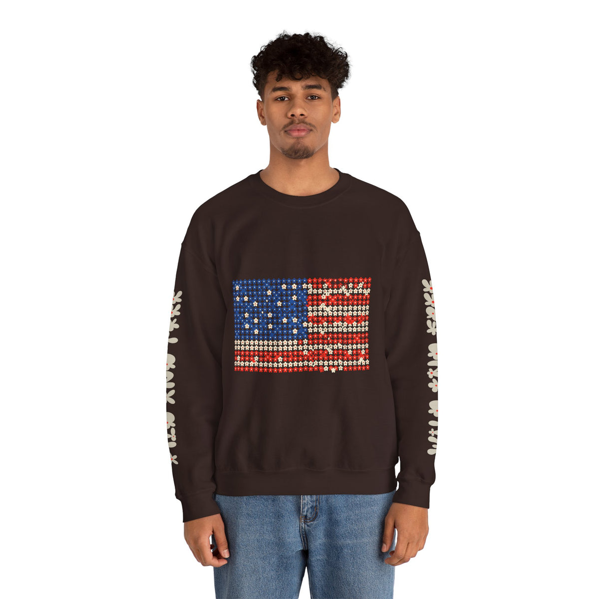 Patriotic American Flag Sweatshirt, USA Floral Crewneck, Vintage Americana Pullover, Fourth of July Outfit, Summer Patriotic Gift for Her