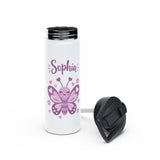 Cute Butterfly Personalized Water Bottle, Custom Name Drink Bottle, School Gift, Butterfly Lover Present, Birthday Gift, Reusable Bottle