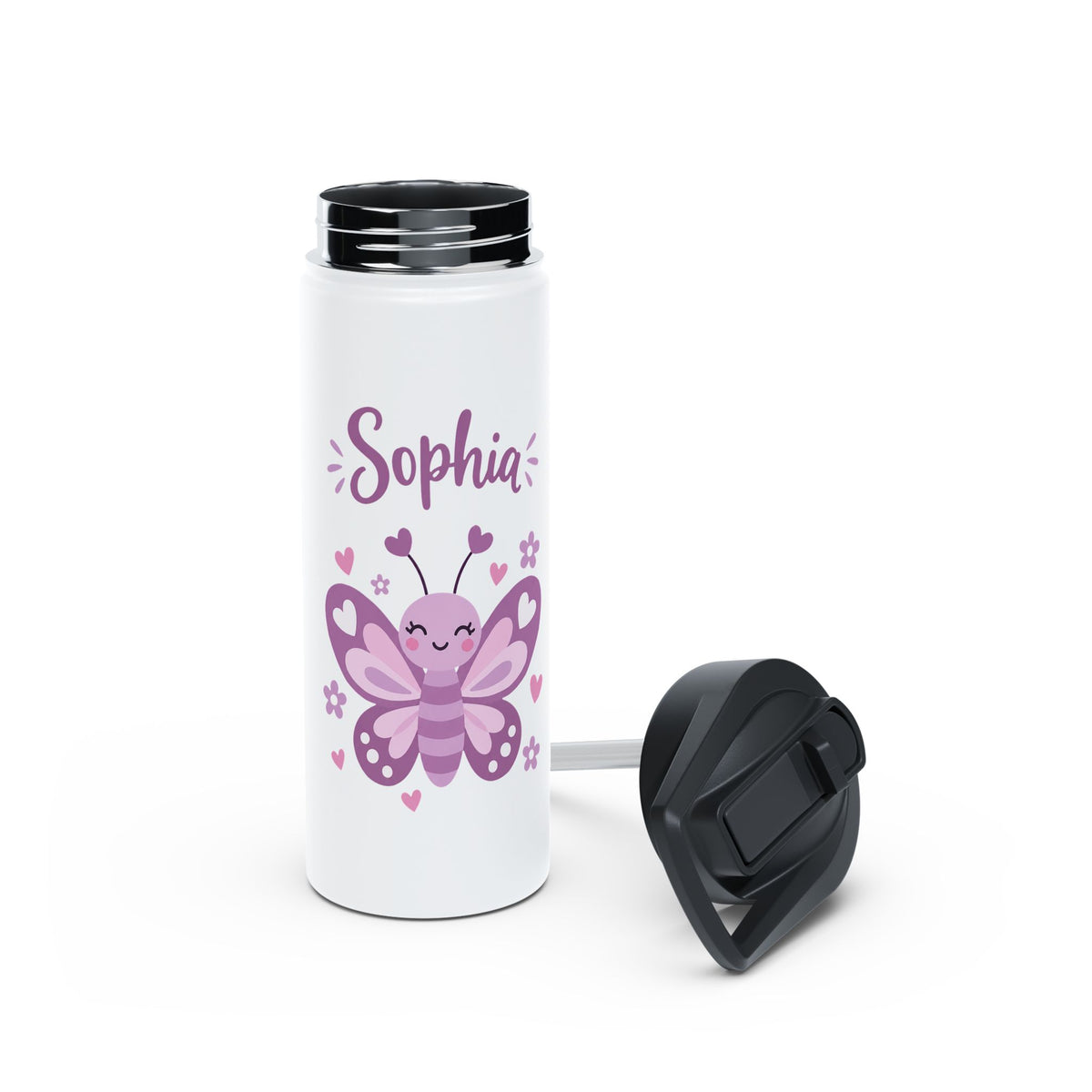 Cute Butterfly Personalized Water Bottle, Custom Name Drink Bottle, School Gift, Butterfly Lover Present, Birthday Gift, Reusable Bottle