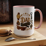 Best Dad in the World Coffee Mug, Father's Day Gift from Daughter or Son, Handy Papa Birthday Ceramic Tea Cup with Tools and Watch
