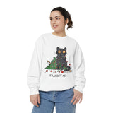 It Wasn't Me Black Cat Christmas Sweatshirt, Funny Holiday Crewneck, Mischievous Kitty Lights Pullover, Gift for Cat Mom or Cat Dad