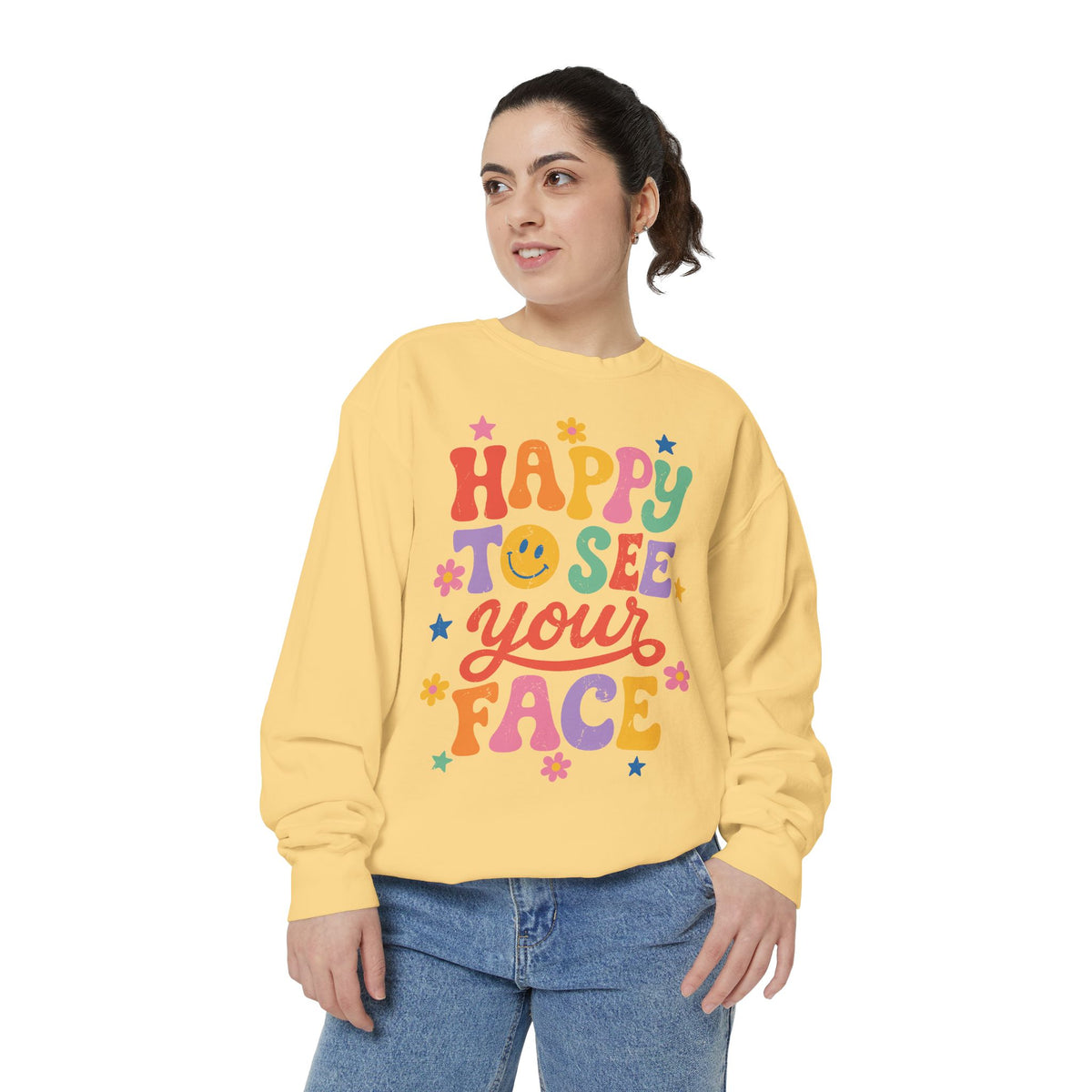 Happy to See Your Face Sweatshirt, Colorful Teacher Crewneck, Retro Classroom Shirt, Back to School Outfit, Educator Appreciation Gift