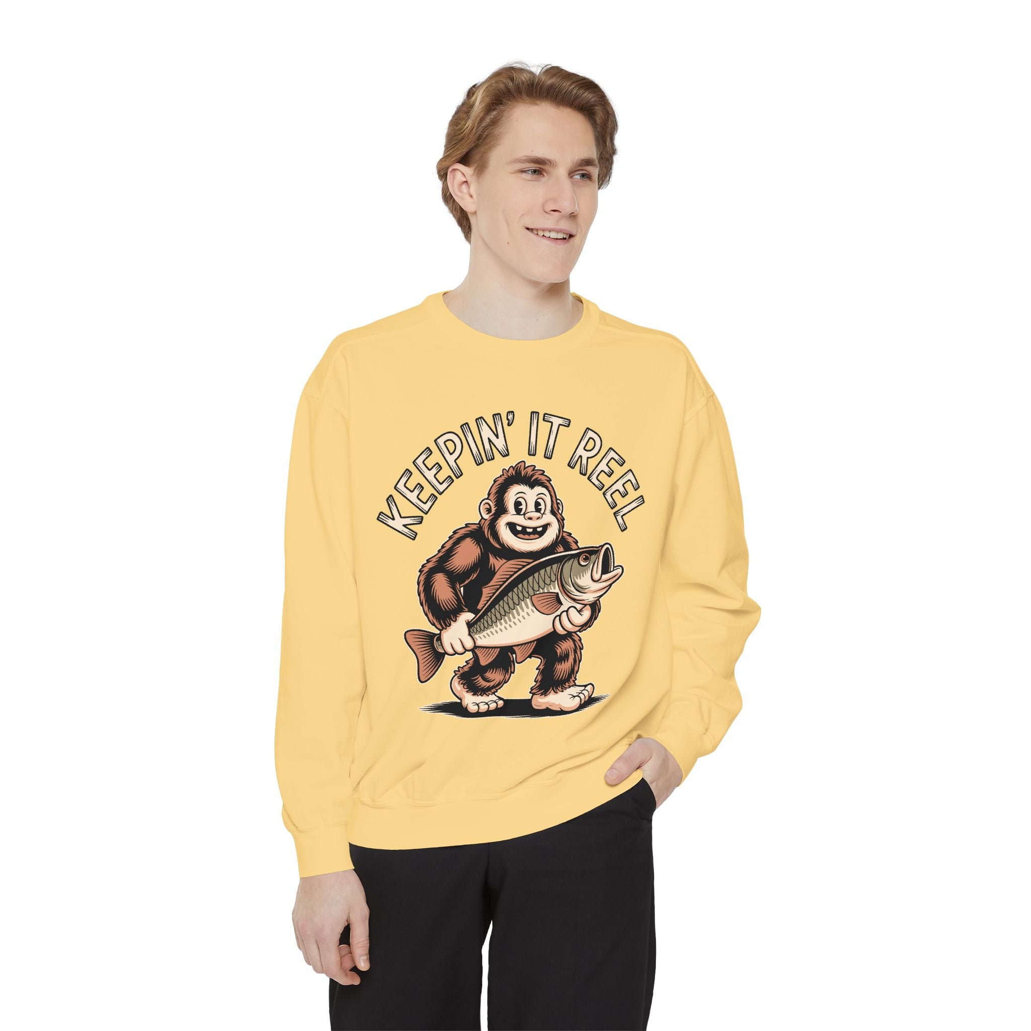 Keepin It Reel Comfort Colors Sweatshirt, Funny Fishing Sweatshirt, Bigfoot Fishing Shirt, Fisherman Gift for Men and Women