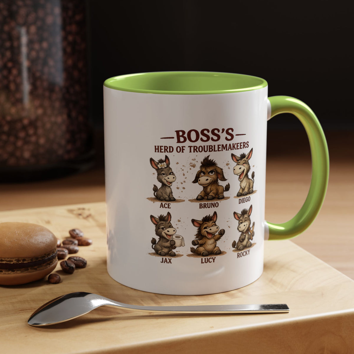 Boss's Guide to Troubleshooting Coffee Mug, Funny Office Joke Gift for Coworkers, Sarcastic Donkey Jackass Ceramic Tea Cup with Dark Blue Handle