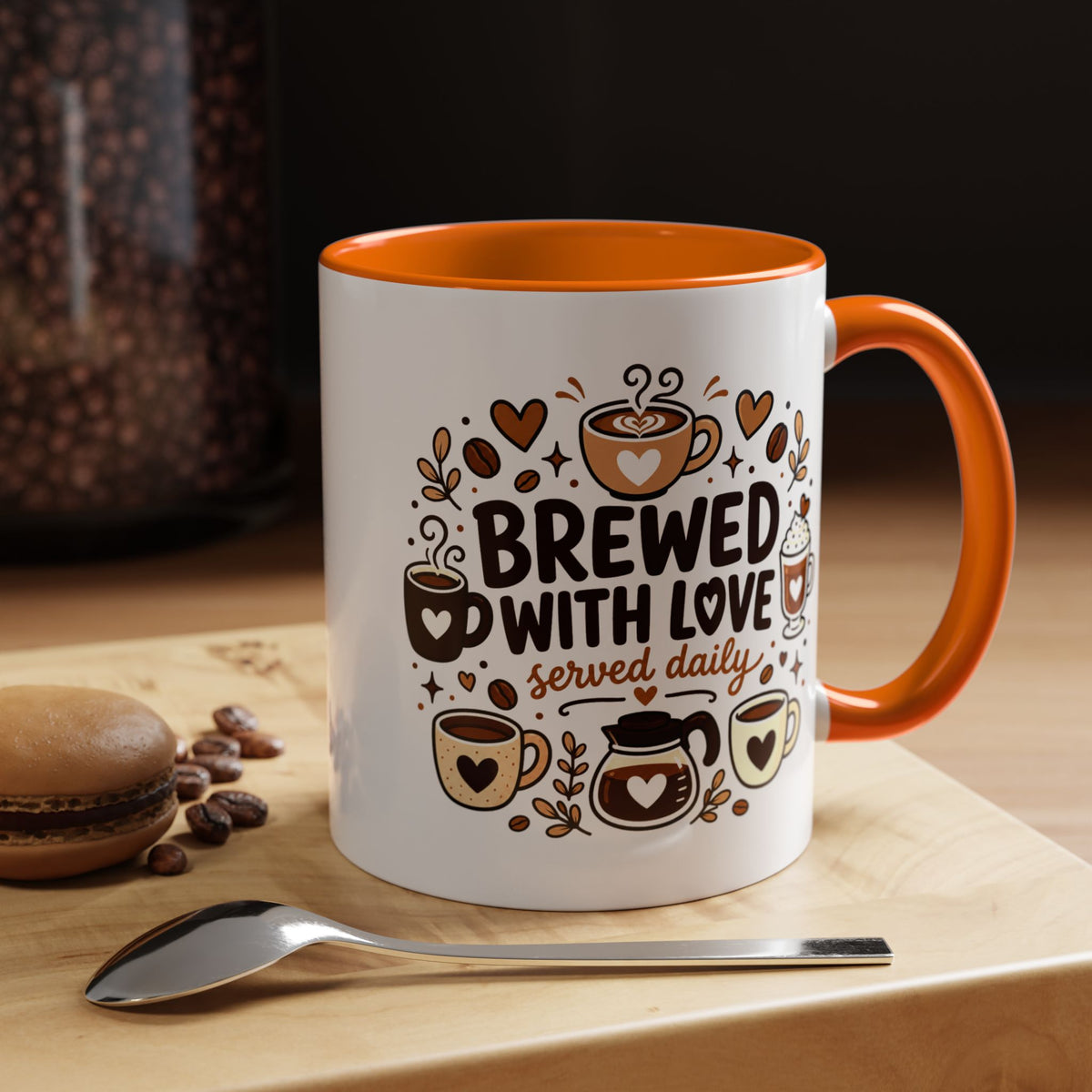 Brewed With Love Coffee Mug, Served Daily Romantic Cup, Cute Coffee Lover Gift for Wife, Husband, Girlfriend, Boyfriend or Anniversary