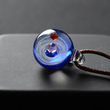Universe Glass Bead Planets Pendant Necklace Galaxy Rope Chain Solar System Design Necklace