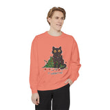 It Wasn't Me Black Cat Christmas Sweatshirt, Funny Holiday Crewneck, Mischievous Kitty Lights Pullover, Gift for Cat Mom or Cat Dad