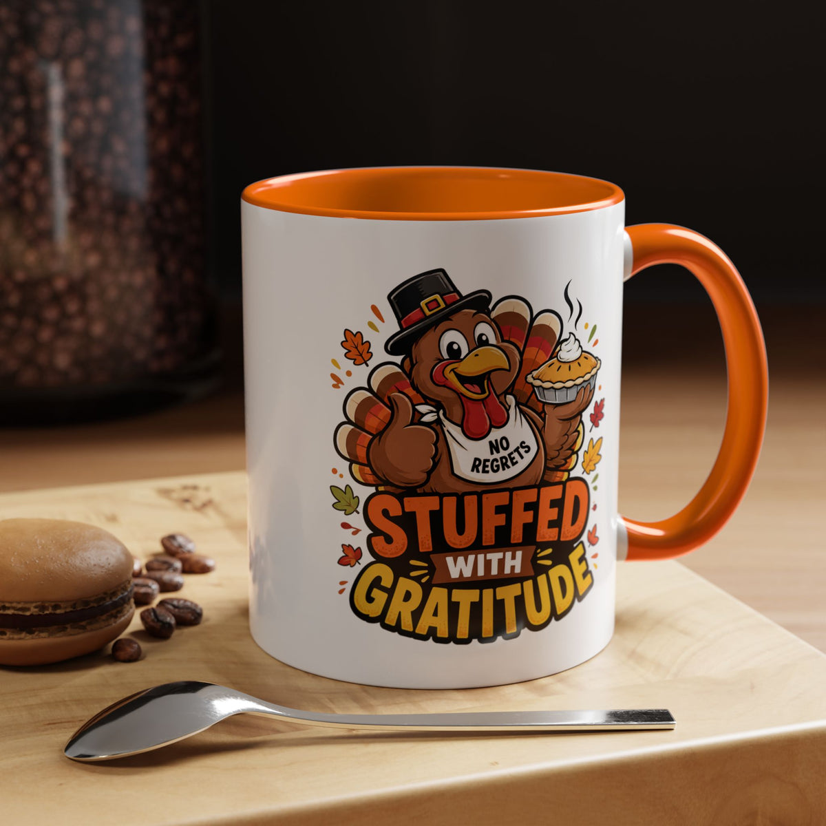 Stuffed With Gratitude Mug, Funny Thanksgiving Turkey Coffee Cup, Friendsgiving Hostess Gift, Cute Fall Drinkware for Food Lovers