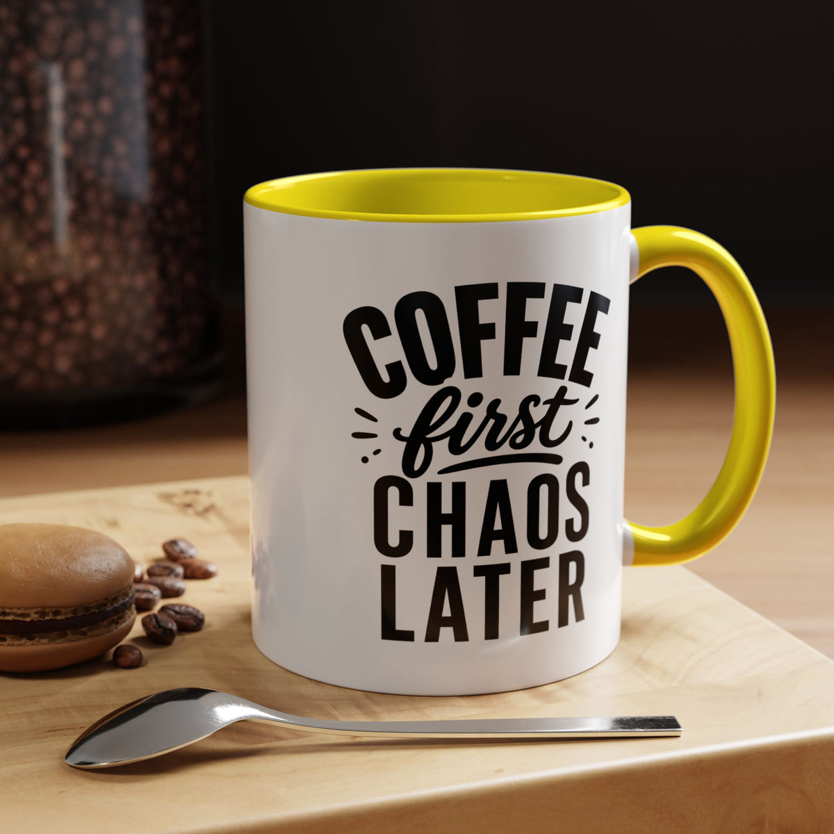 Funny Coffee Lover Mug, Coffee First Chaos Later Mug, Morning Coffee Quote Cup, Caffeine Lover Gift, Office Coffee Mug for Coworkers