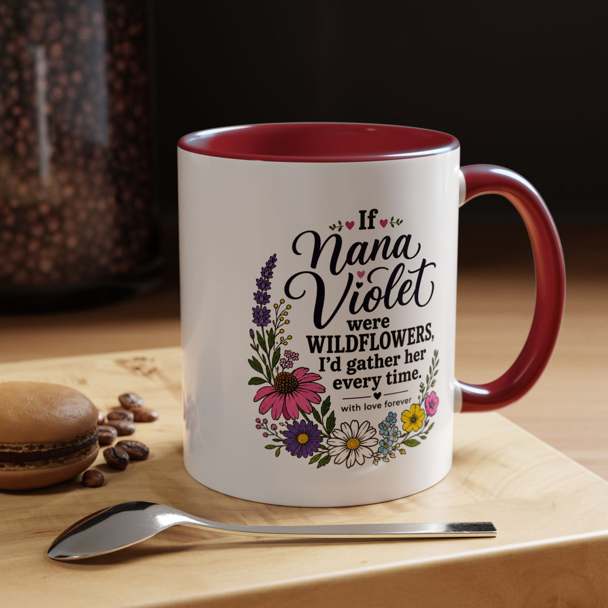 Nana Violet Wildflower Mug, Floral Grandmother Coffee Cup, Sentimental Gift from Grandchild, Birthday or Mothers Day Present