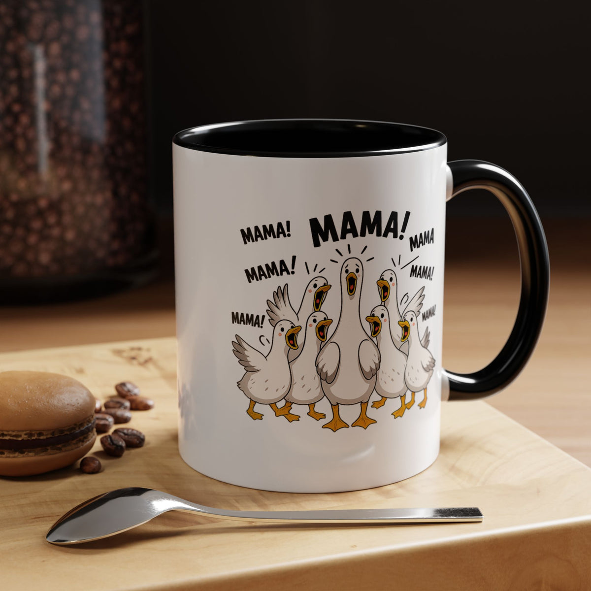 Funny Loud Ducks Mama Coffee Mug, Cute Mother's Day Gift from Kids, Sarcastic Chaos Mom Ceramic Tea Cup with Black Handle