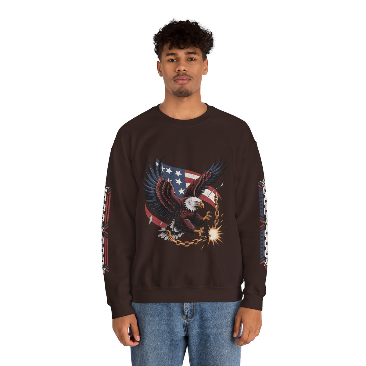 Patriotic Eagle Freedom Sweatshirt, American Flag Crewneck, Broken Chain Military Style Pullover, Fourth of July Gift for Him or Her