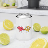 Heart and Peace Sign Can Cooler, Cute Love and Peace Drink Sleeve, Retro Couple Gift, Fun Summer Party Favor