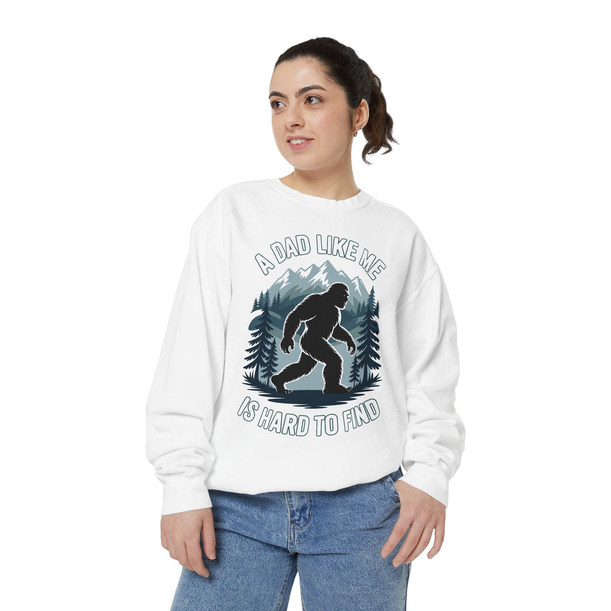 Bigfoot Dad Comfort Sweatshirt, Funny Sasquatch Father's Day Crewneck, A Dad Like Me Is Hard To Find Comfort Sweatshirt