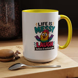 Funny Life Is Messy Mug, Colorful Bird Coffee Cup, Humorous Gift for Friend, Coworker Birthday Present, Cheerful Office Desk Drinkware