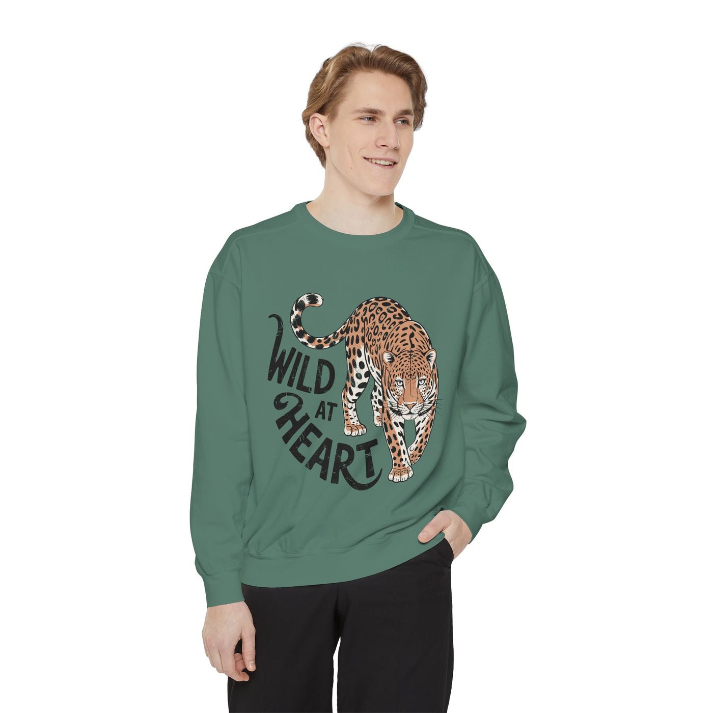 Wild at Heart Leopard Comfort Colors Sweatshirt, Leopard Graphic Crewneck, Animal Lover Sweatshirt, Safari Style Gift