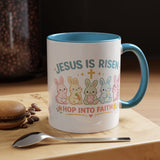 Christian Easter Bunny Mug, Jesus Is Risen Hop Into Faith Coffee Mug, Faith Based Easter Gift, Religious Spring Mug for Women Kids