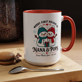 Personalized First Christmas Grandparents Mug, Nana and Pops Holiday Coffee Cup, New Grandparent Gift, Custom Names and Established Year