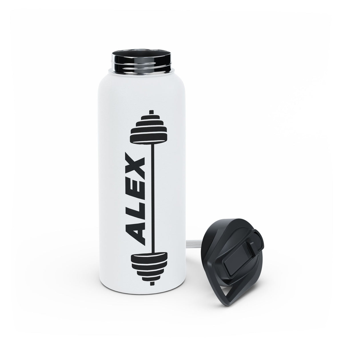 Personalized Barbell Kids Water Bottle, Stainless Steel Straw Bottle, Custom Name Sports Bottle, Young Athlete Gift for Boys and Girls