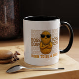Born To Be A Boss Coffee Mug, Funny Peanut Office Joke Gift for Coworkers, Sarcastic Corporate Manager Ceramic Tea Cup with Orange Handle