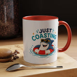Funny Shark Coffee Mug, Just Coasting Shark Mug, Cute Beach Lover Coffee Cup, Relaxing Summer Vacation Gift for Shark Fans
