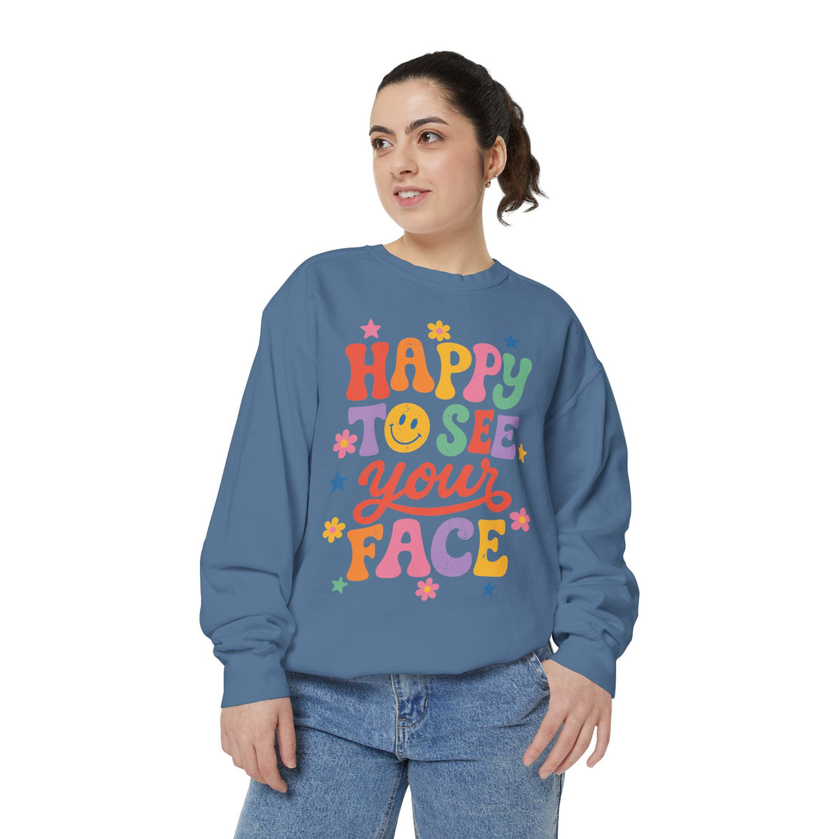 Happy to See Your Face Sweatshirt, Colorful Teacher Crewneck, Retro Classroom Shirt, Back to School Outfit, Educator Appreciation Gift
